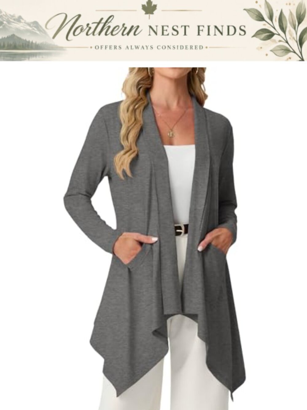 Lightweight Open Front Cardigan High Low Hem Knit with Pockets
